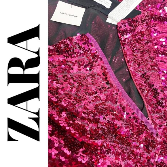 NWT ZARA LIMITED EDITION RED SEQUIN WIDE LEG PANTS, SIZE MEDIUM - Picture 11 of 13